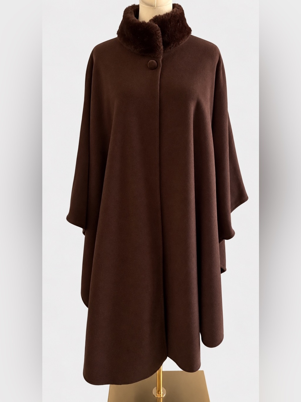Charter Club Vintage Brown Fleece Cape Faux Fur Collar